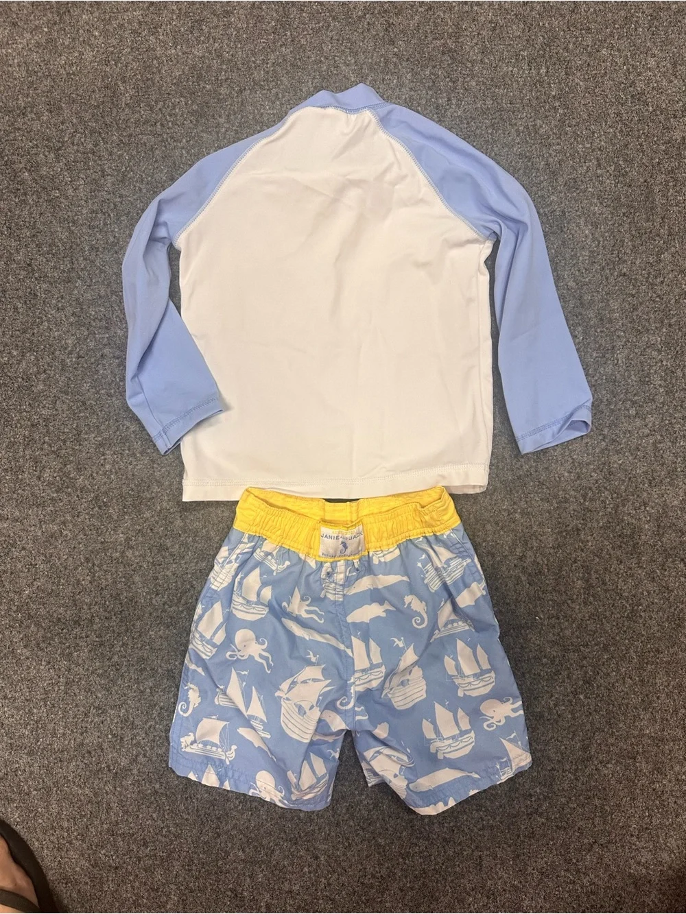 Janie and Jack Boys' Nautical Rash Guard Set - Light Blue, White & Yellow